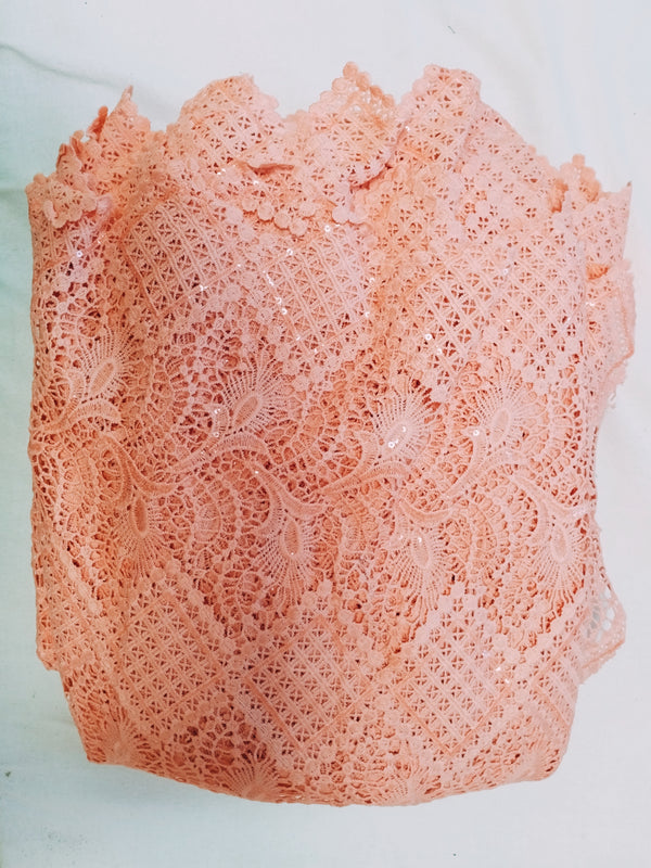 Tissu en dentelle coton saumon
