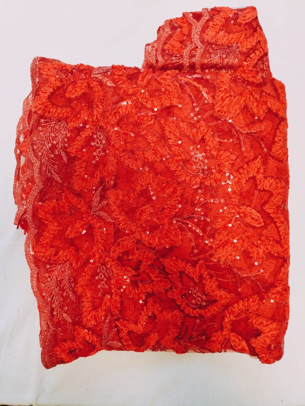 Tissu en dentelle rouge brillant