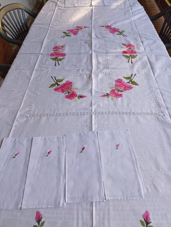 Nappe de table petakofehy 8 couverts à fleur rose