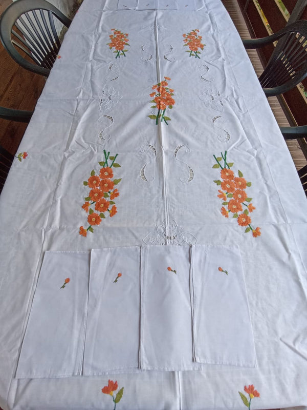 Nappe de table petakofehy 8 couverts à fleur orange
