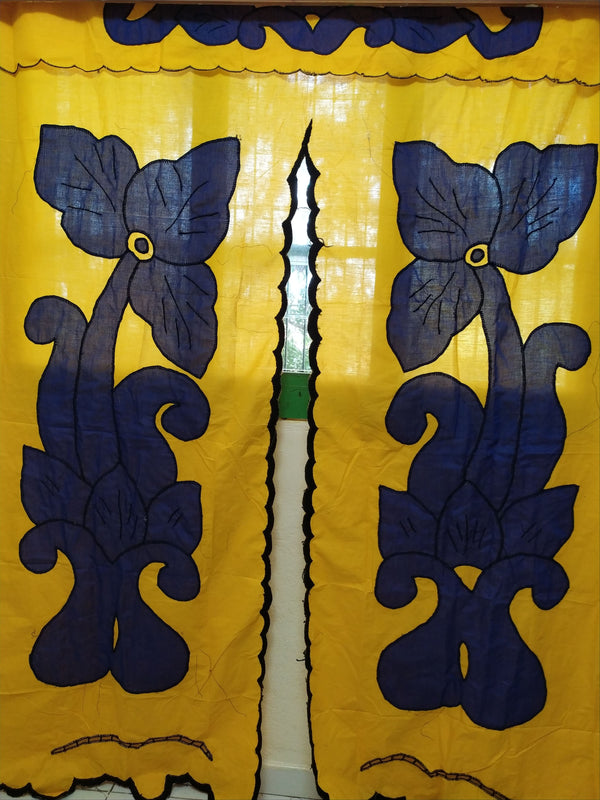 Rideau Petademba XXL 3 Portes jaune Motifs bleus