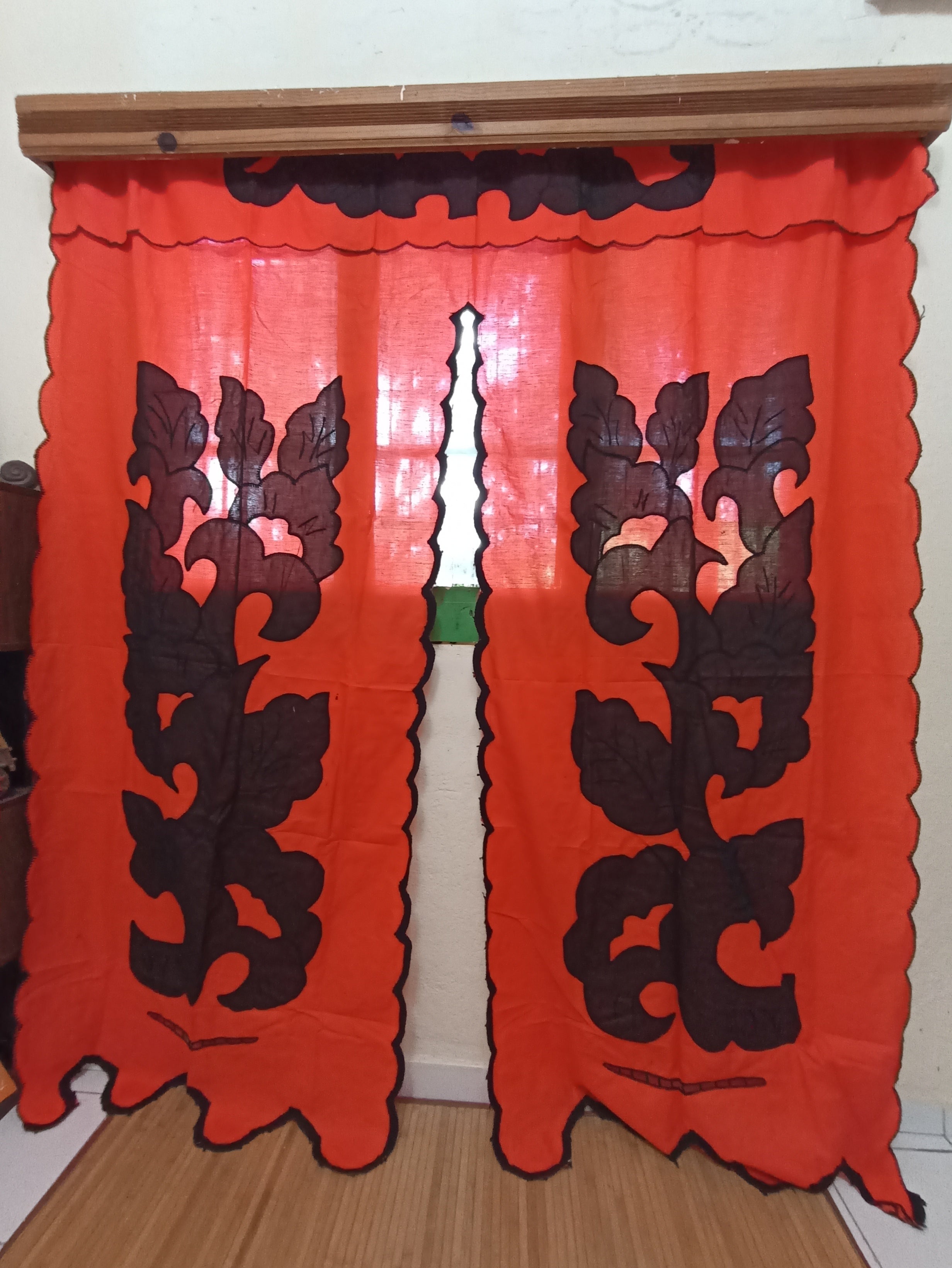 Rideau Petademba XXL 3 Portes orange Motifs noirs