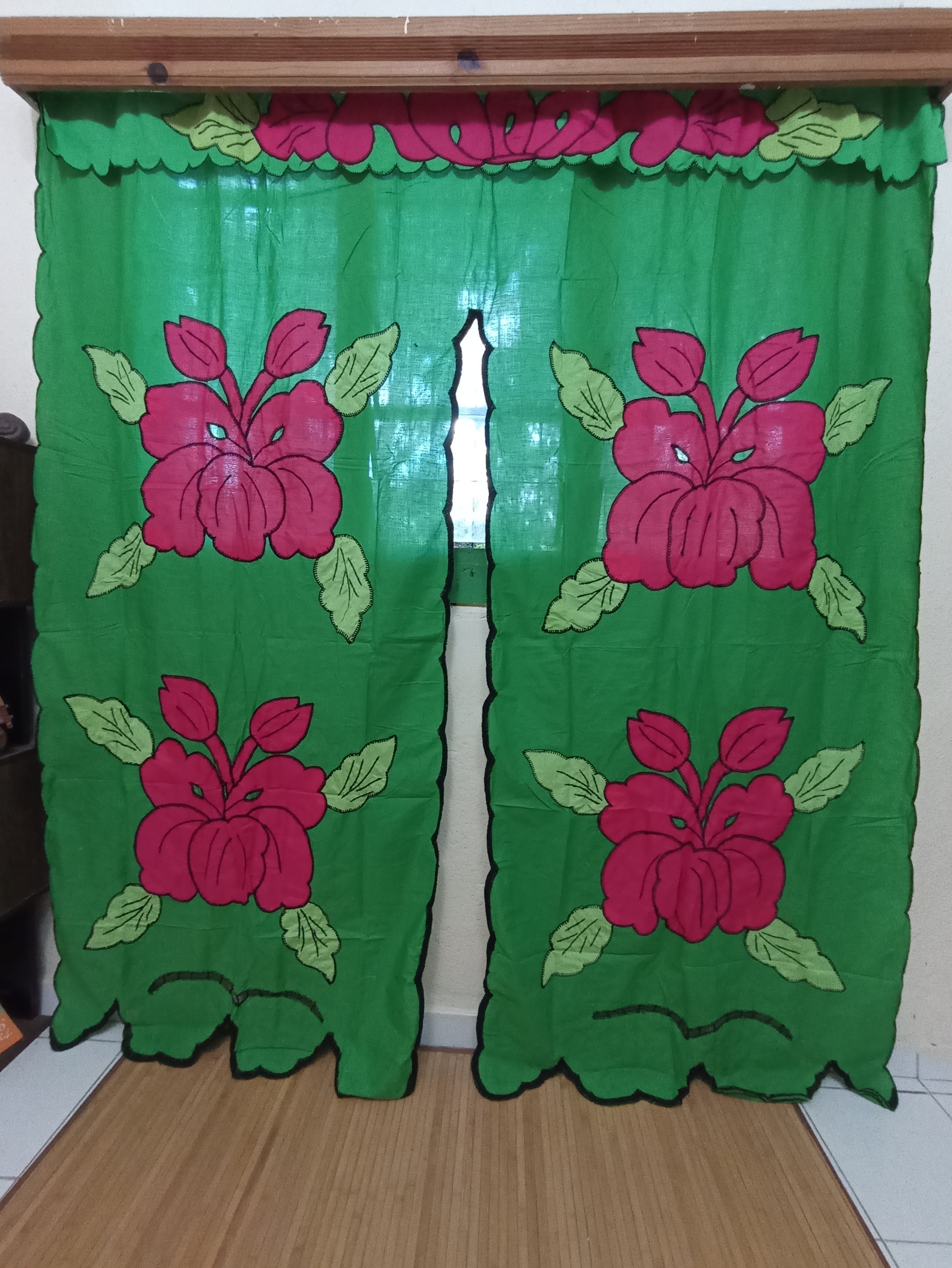 Rideau petademba XXL vert motifs fleurs