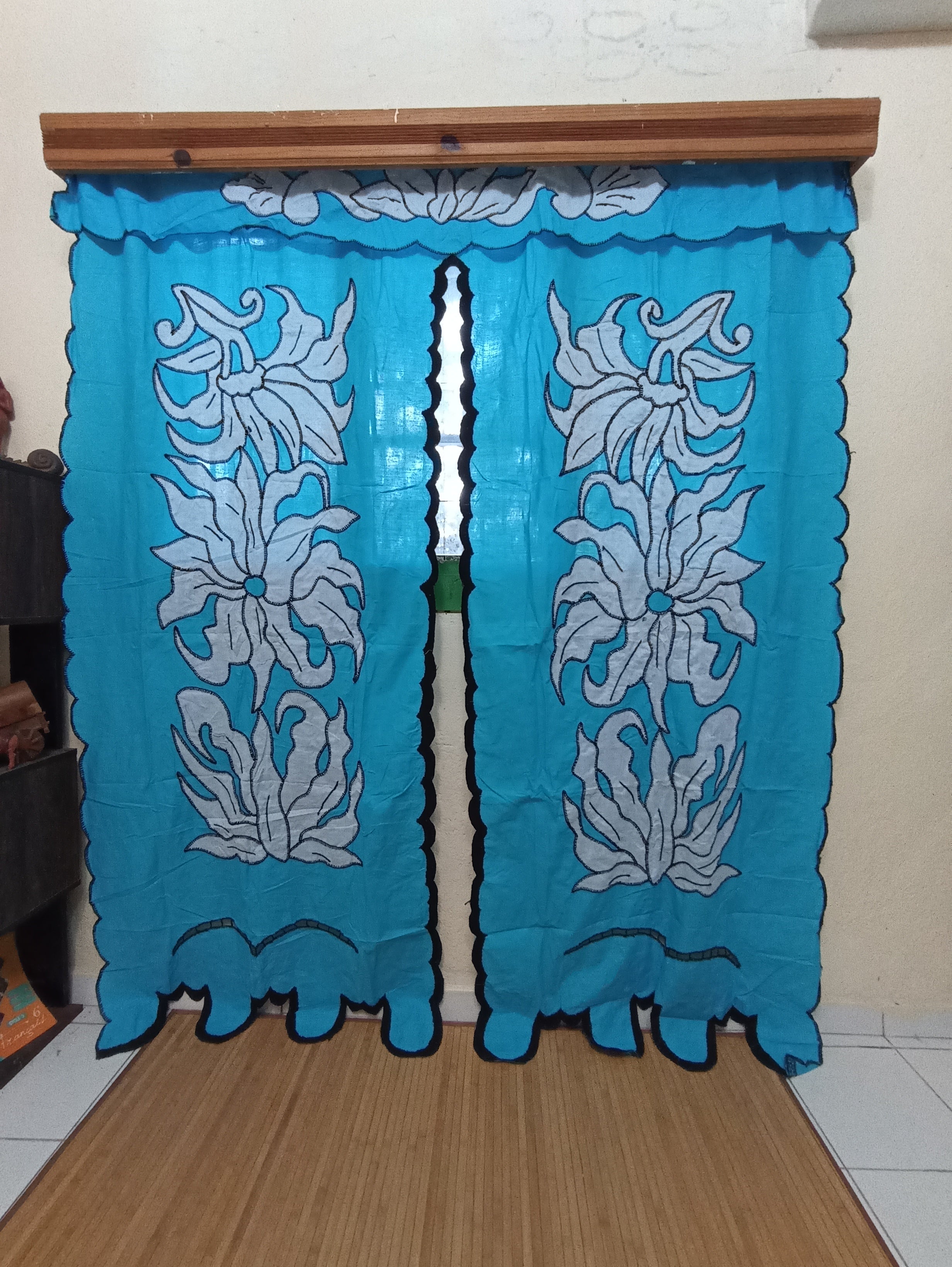 Rideau Petademba XXL 3 Portes bleu Motifs blancs