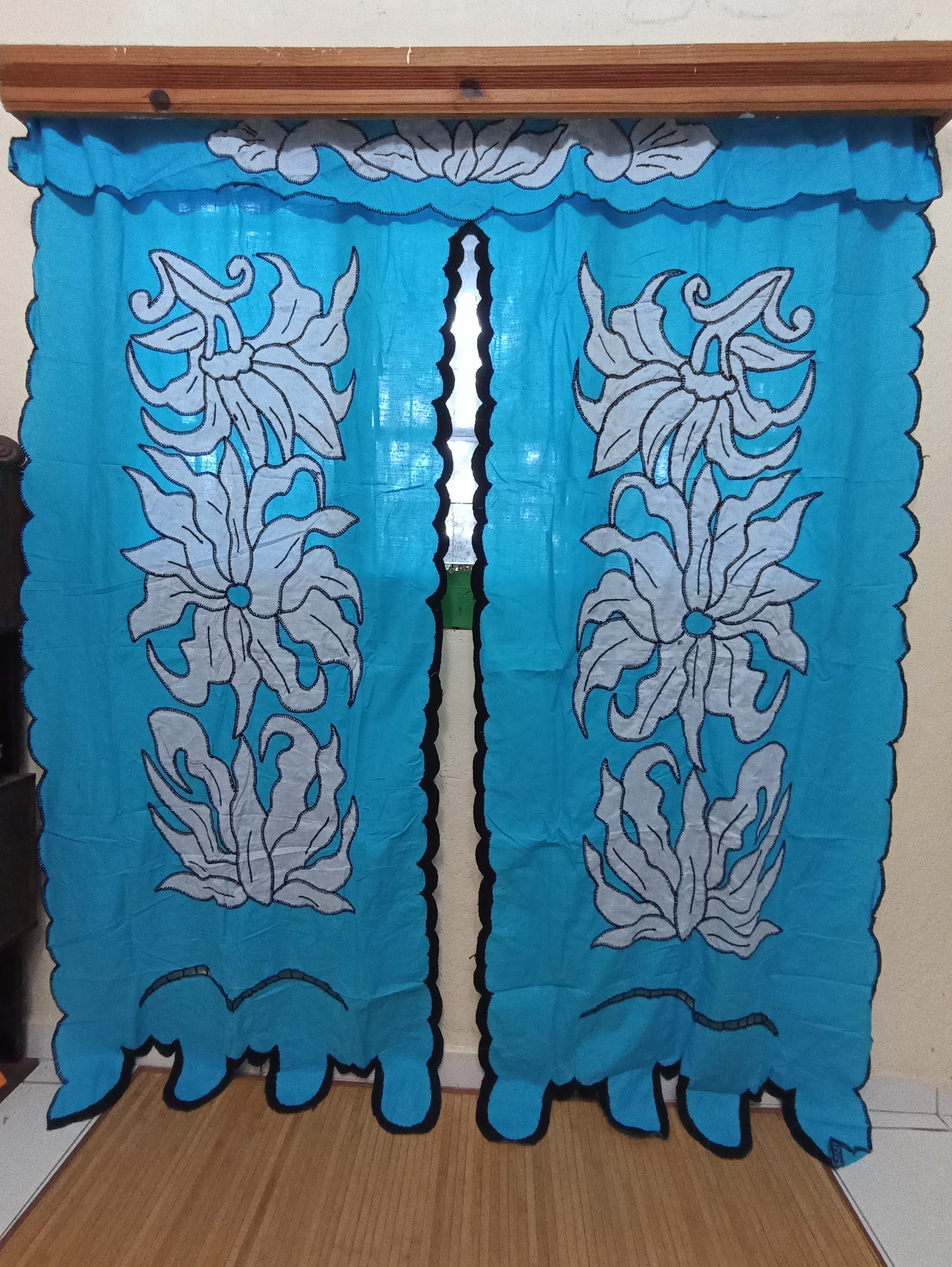 Rideau Petademba XXL 3 Portes bleu Motifs blancs